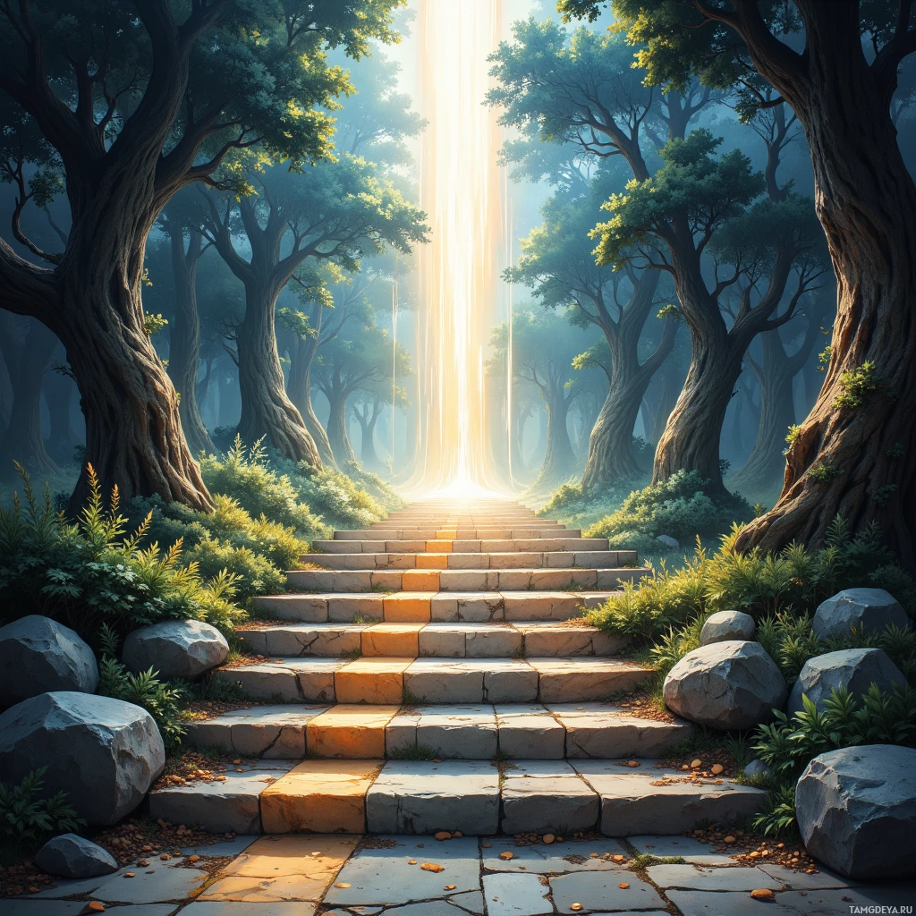 Semi-abstract image with many empty light space at center of beautiful background, that is suitable for the post:  Each hidden layer of a challenge is a staircase I climb, hoping to catch the light at the top.