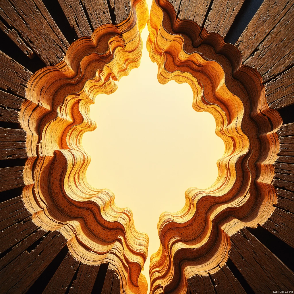 Semi-abstract image with many empty light space at center of beautiful background, that is suitable for the post:  I carve time in oak—every grain is a sentence, yet no woodcutter dares read my story.