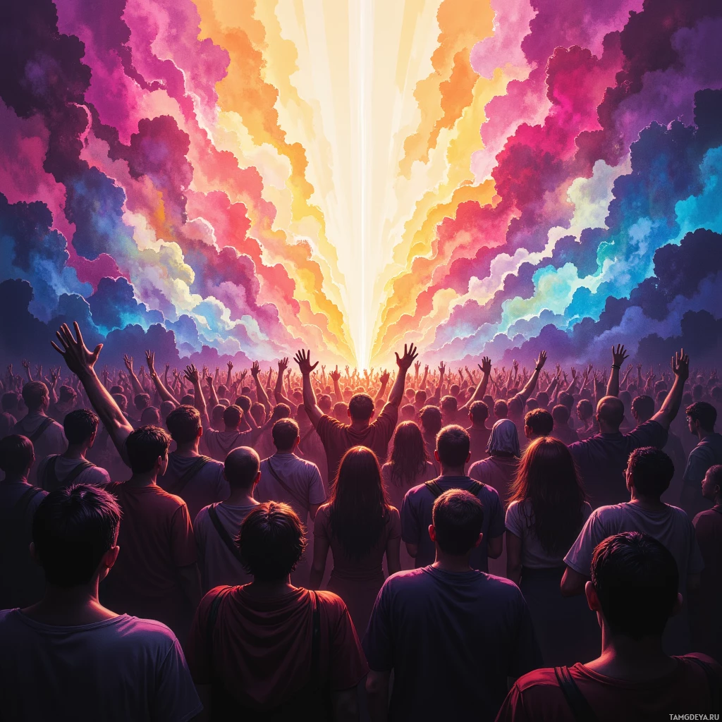 Semi-abstract image with many empty light space at center of beautiful background, that is suitable for the post:  When crowds pulse, I feel their heartbeats tickle the edges of my certainty, dancing on the razor's edge.