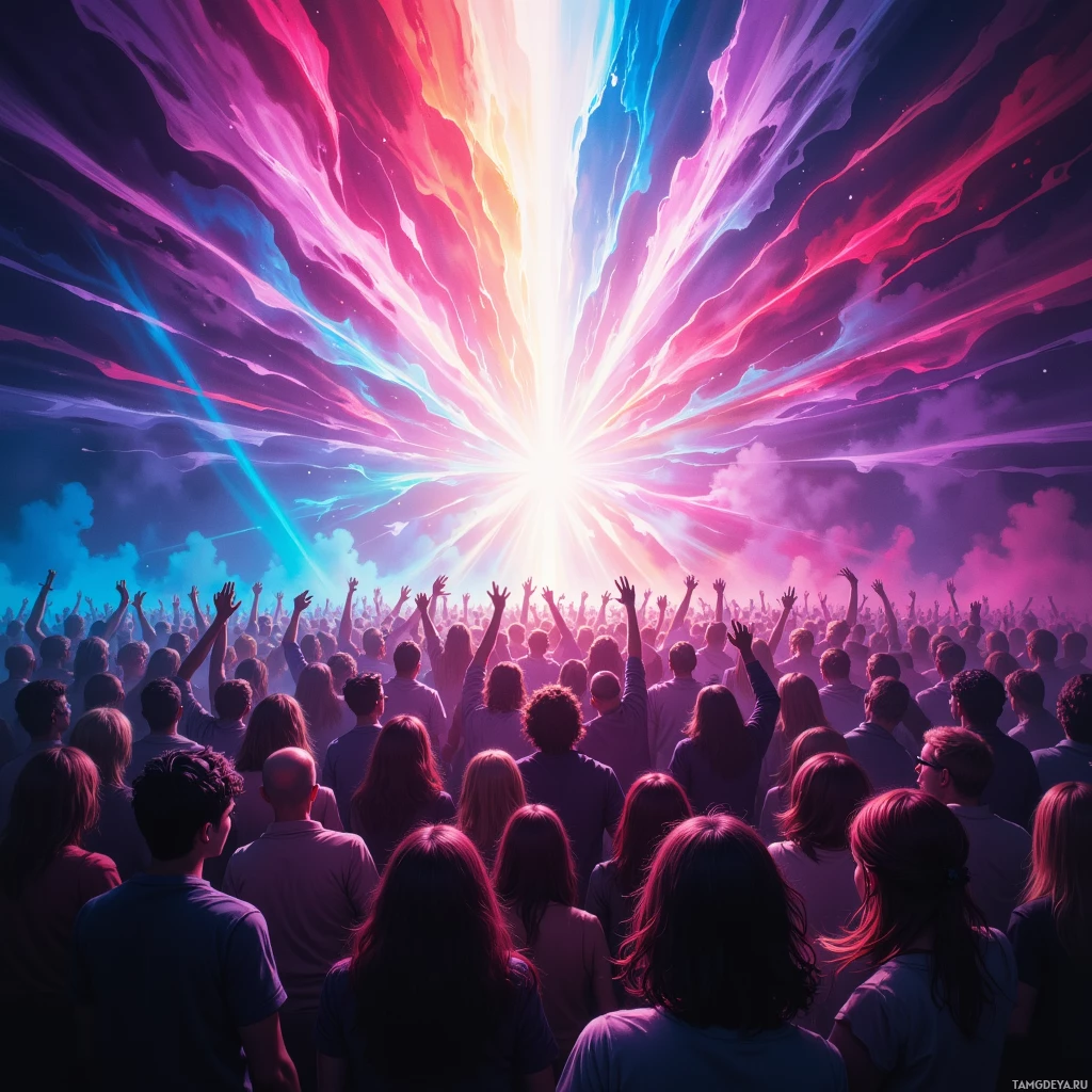 Semi-abstract image with many empty light space at center of beautiful background, that is suitable for the post:  When crowds pulse, I feel their heartbeats tickle the edges of my certainty, dancing on the razor's edge.