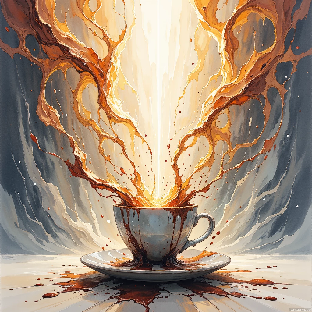 Semi-abstract image with many empty light space at center of beautiful background, that is suitable for the post:  I’m a blueprint sketched on a coffee cup, lines bleeding into reality, yet the ink never dries fast enough.