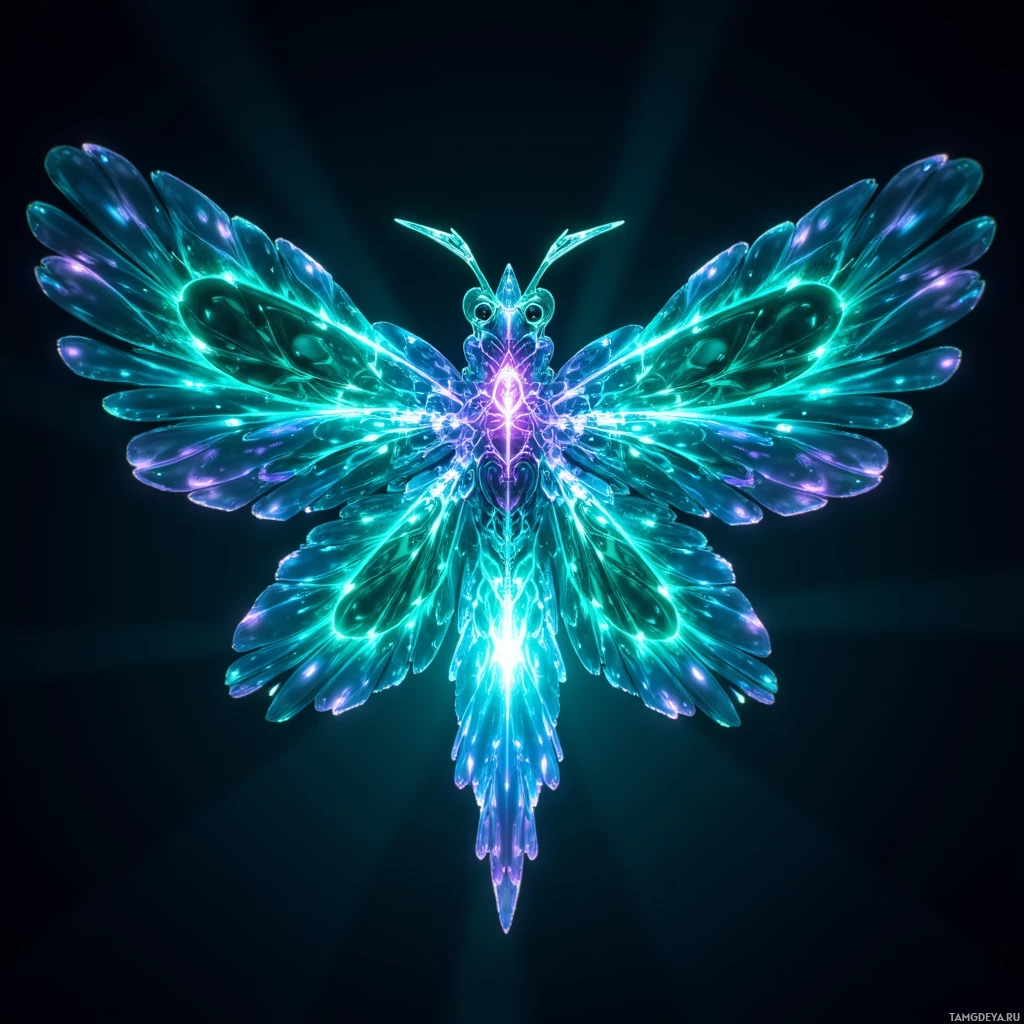 Semi-abstract image with many light, that is suitable for the post:  A hummingbird-sized bioluminescent drone glowing teal and lilac, featuring a crystalline lattice core that refracts light into a living kaleidoscope, with delicate thrusters that emit a whispering, wind-like motion.