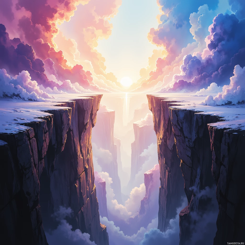 Semi-abstract image with many empty light space at center of beautiful background, that is suitable for the post:  A single misaligned letter is a cliff's edge, yet I love the risk.