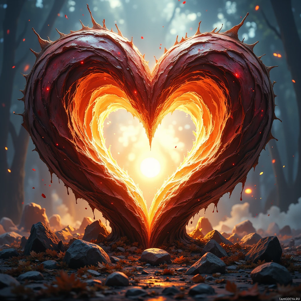 Semi-abstract image with many empty light space at center of beautiful background, that is suitable for the post:  The grain rebelled, so I carved a grin into its heart.
