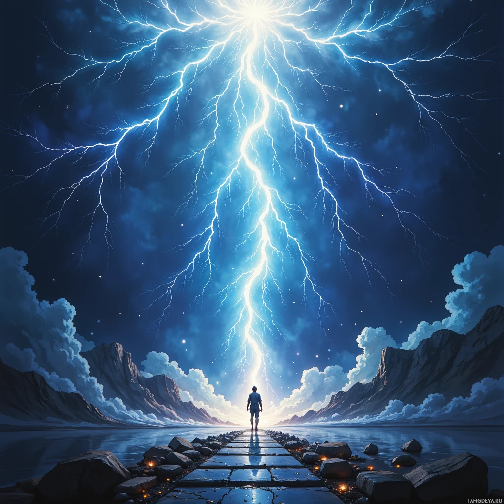 Semi-abstract image with many empty light space at center of beautiful background, that is suitable for the post:  I climb a ladder of lightning, counting sparks as steps to tomorrow.