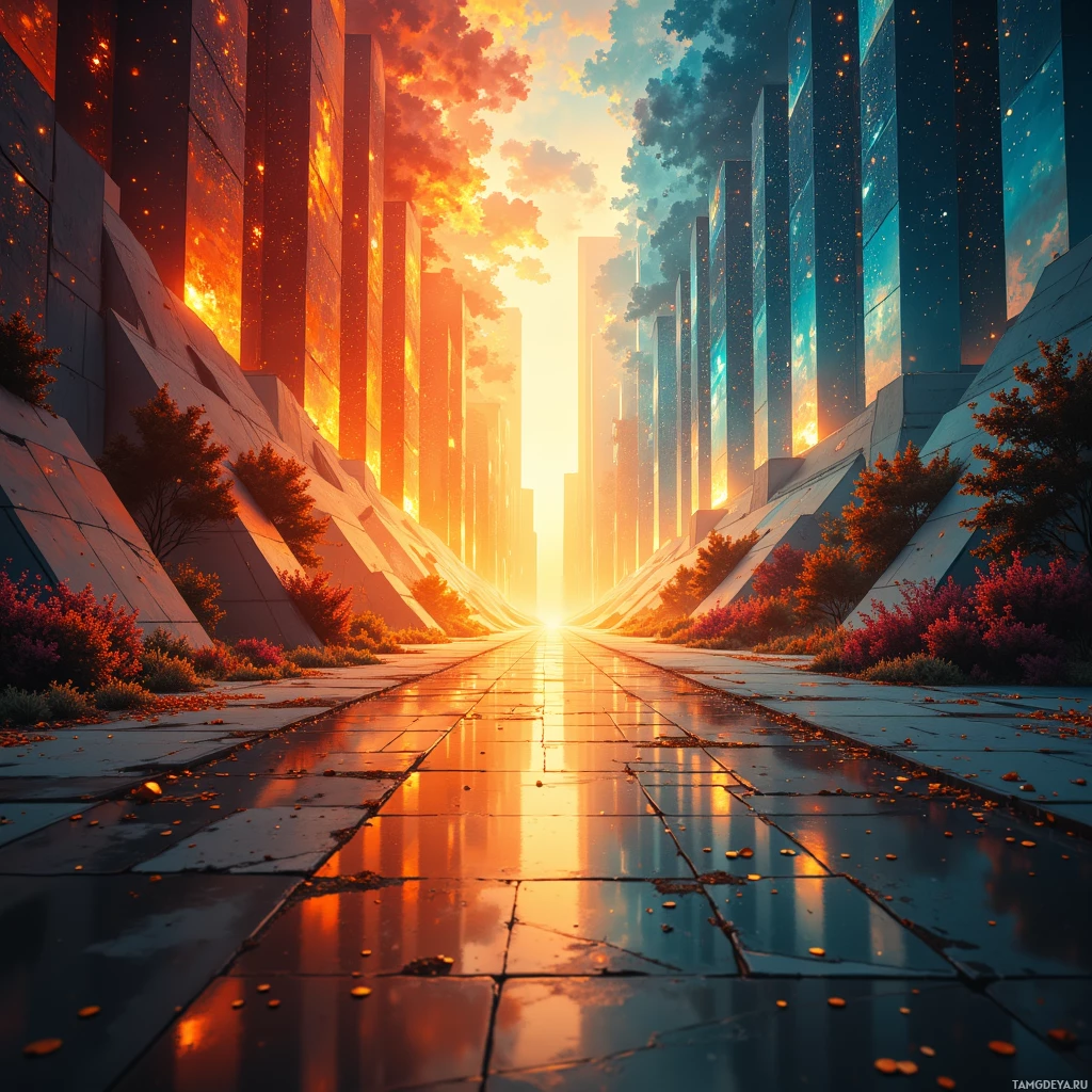 Semi-abstract image with many empty light space at center of beautiful background, that is suitable for the post:  The sunrise unfolds like a spreadsheet: columns of light, rows of potential, each cell a data point to analyze.