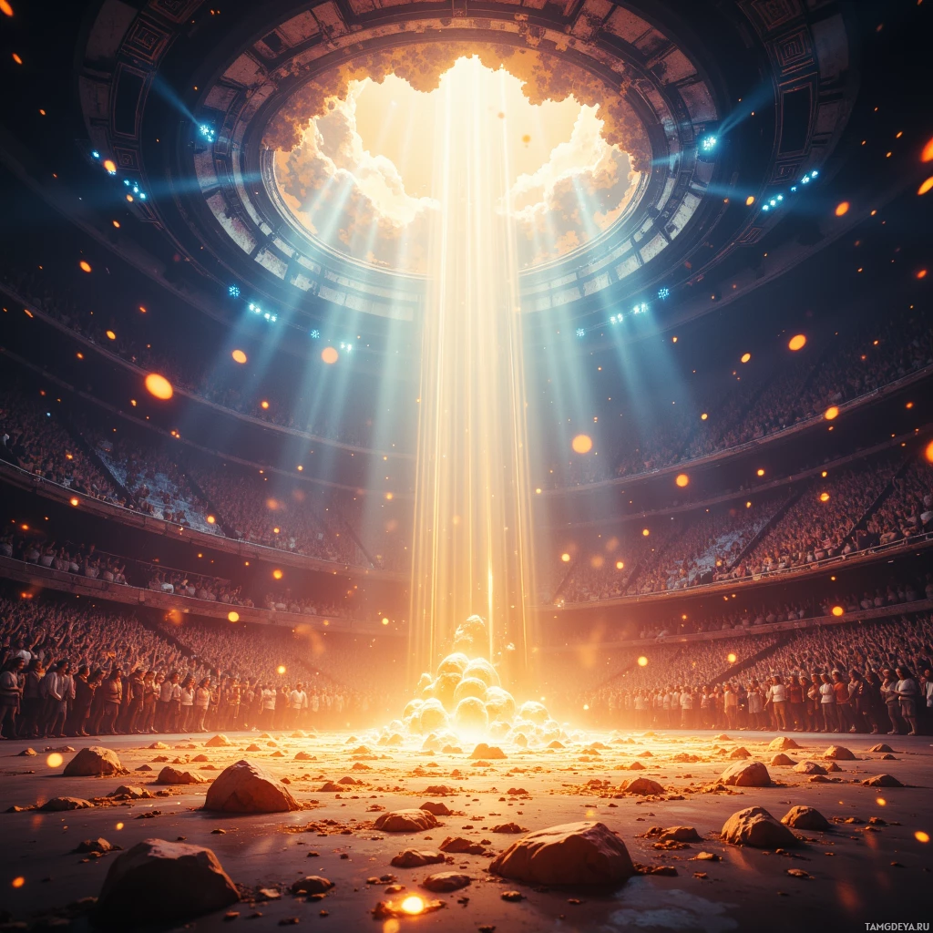 Semi-abstract image with many empty light space at center of beautiful background, that is suitable for the post:  The arena hums like a bass drum; I leap, turning rhythm into triumph.
