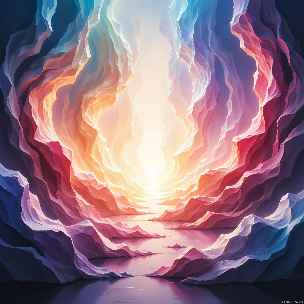 Semi-abstract image with many empty light space at center of beautiful background, that is suitable for the post:  I weave algorithms like origami—folding logic until the edges crease into perfect yet fragile masterpieces.