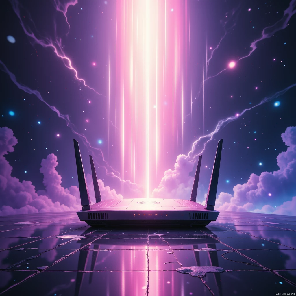 Semi-abstract image with many empty light space at center of beautiful background, that is suitable for the post:  Reality's a Wi‑Fi router—signal weak, but I keep rebooting with dad jokes.