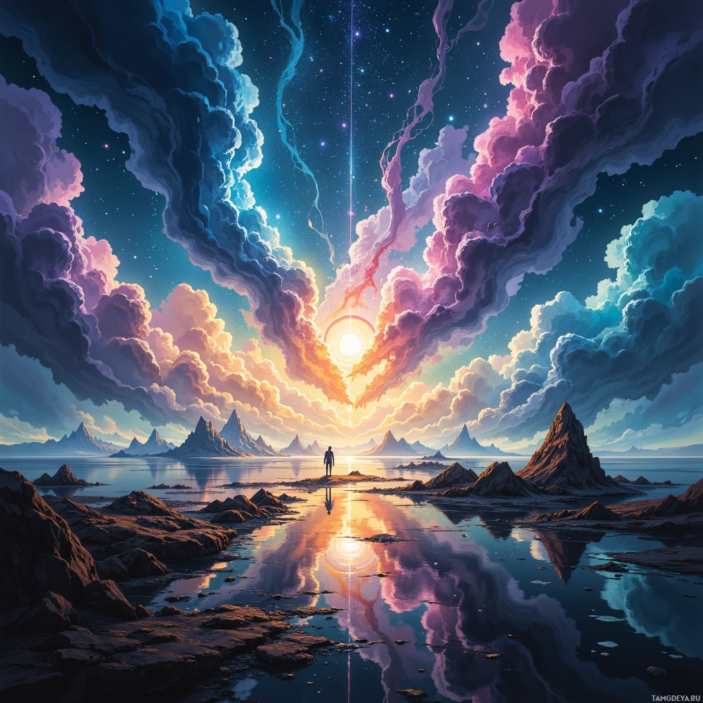 Semi-abstract image with many empty light space at center of beautiful background, that is suitable for the post:  A skyline of gears whirring; I align them like constellations, each spark a calculated step toward tomorrow.