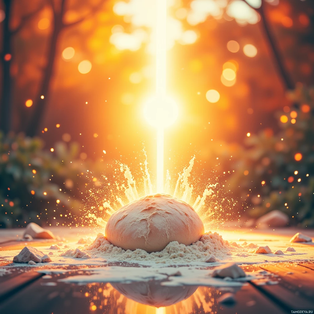 Semi-abstract image with many empty light space at center of beautiful background, that is suitable for the post:  When the sunrise kisses flour, I taste hope rising alongside the dough’s quiet rebellion.