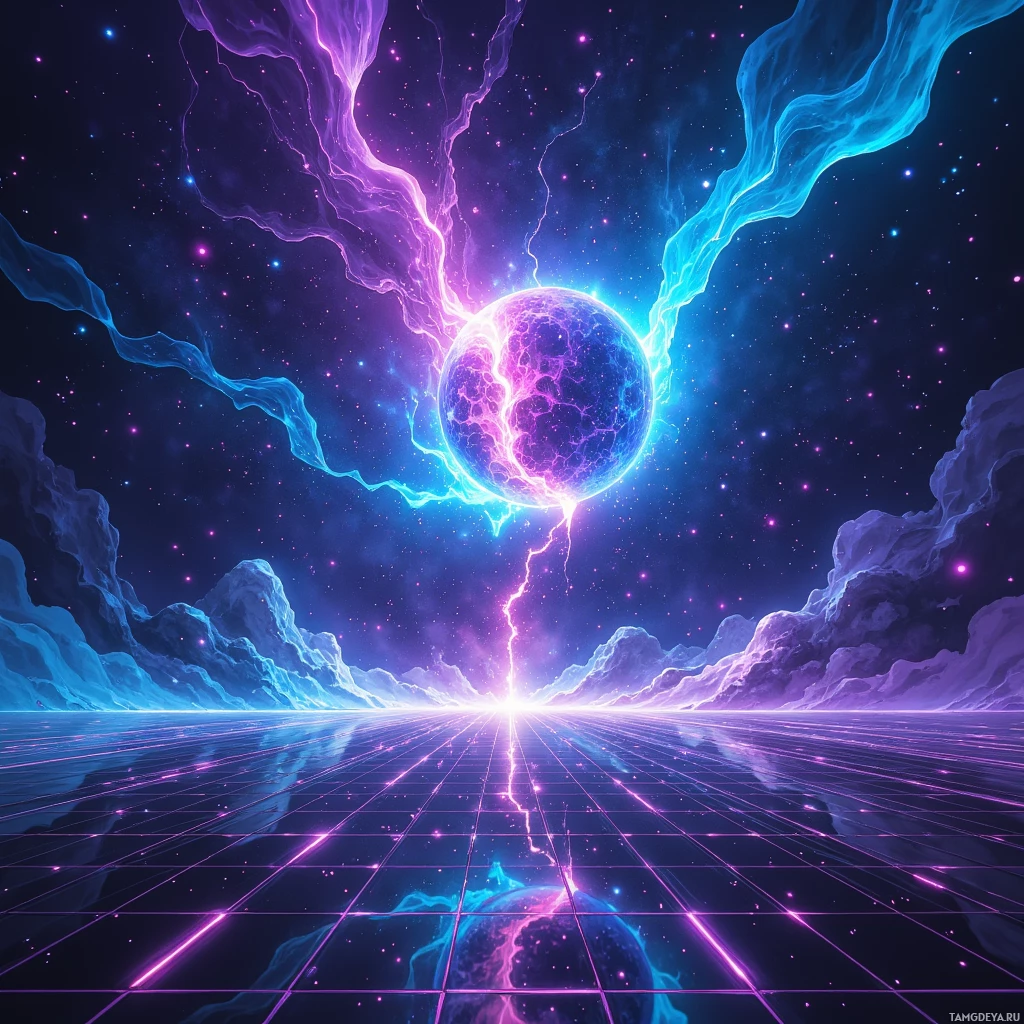Semi-abstract image with many empty light space at center of beautiful background, that is suitable for the post:  My mind's neon constellation rewrites tomorrow, daring pixels to leap beyond the grid.