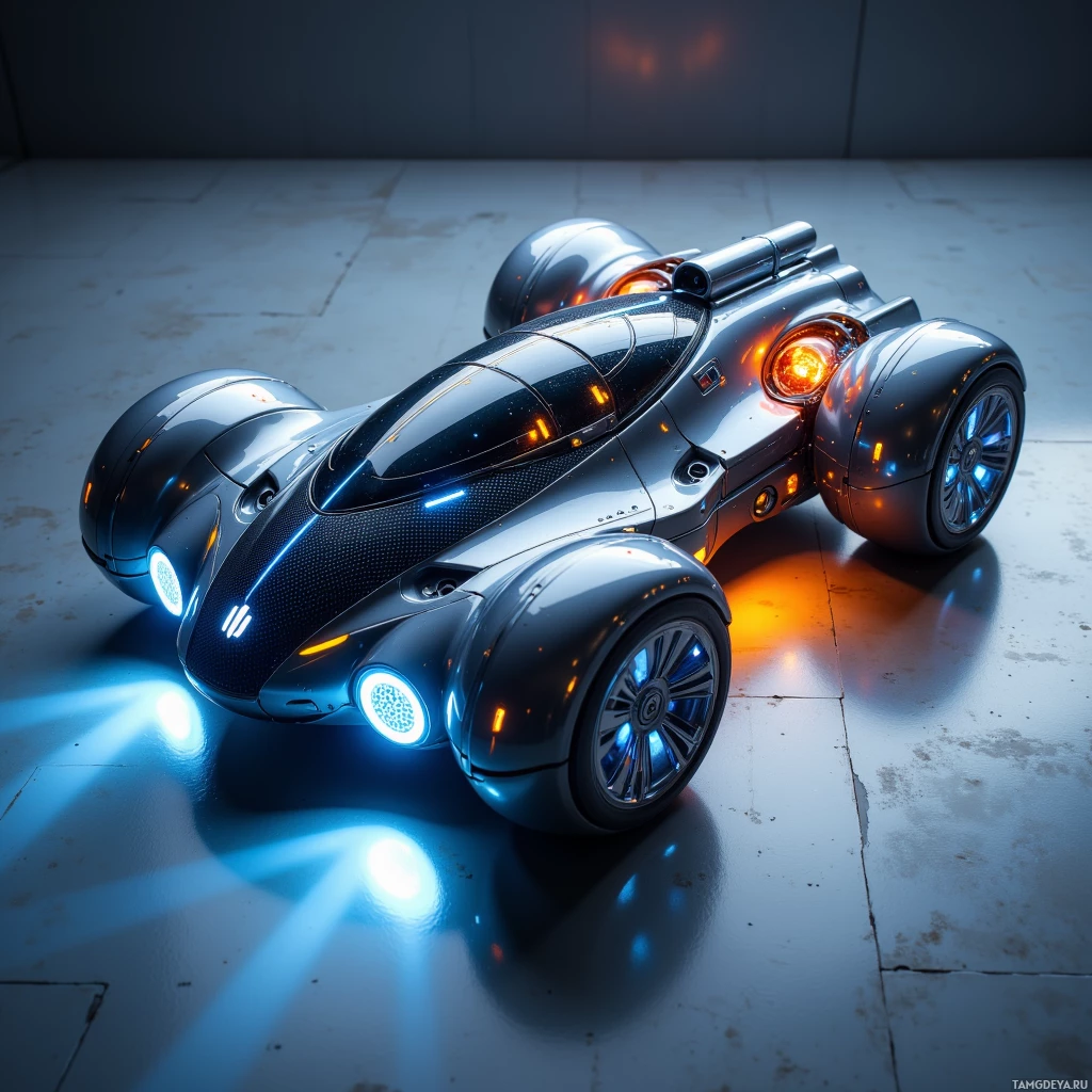 Semi-abstract image with many light, that is suitable for the post:  Sleek personal hovercraft drone with a carbon‑fiber body, smooth aerodynamic lines, glowing soft LEDs that shift colors, modular battery pods, polished futuristic finish.