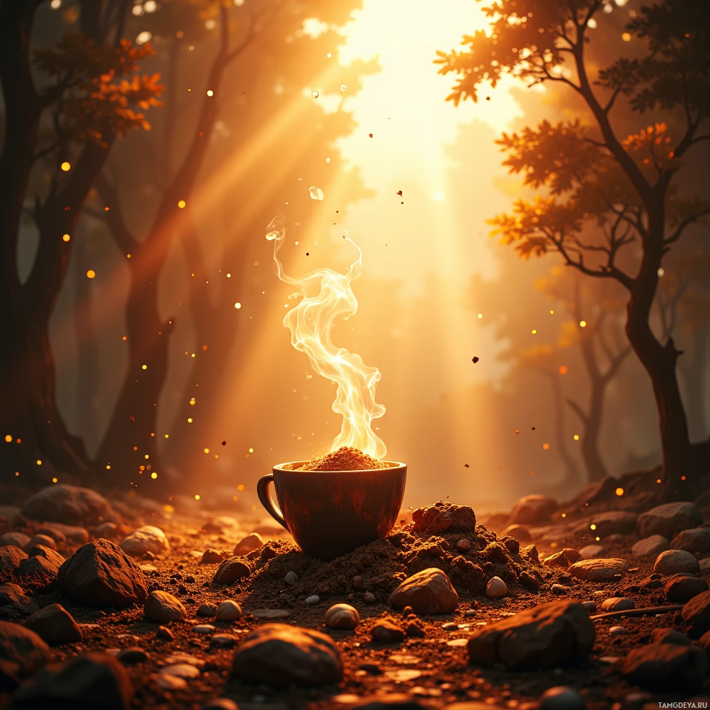 Semi-abstract image with many empty light space at center of beautiful background, that is suitable for the post:  Opportunity smells like burnt coffee, and I taste the grind.