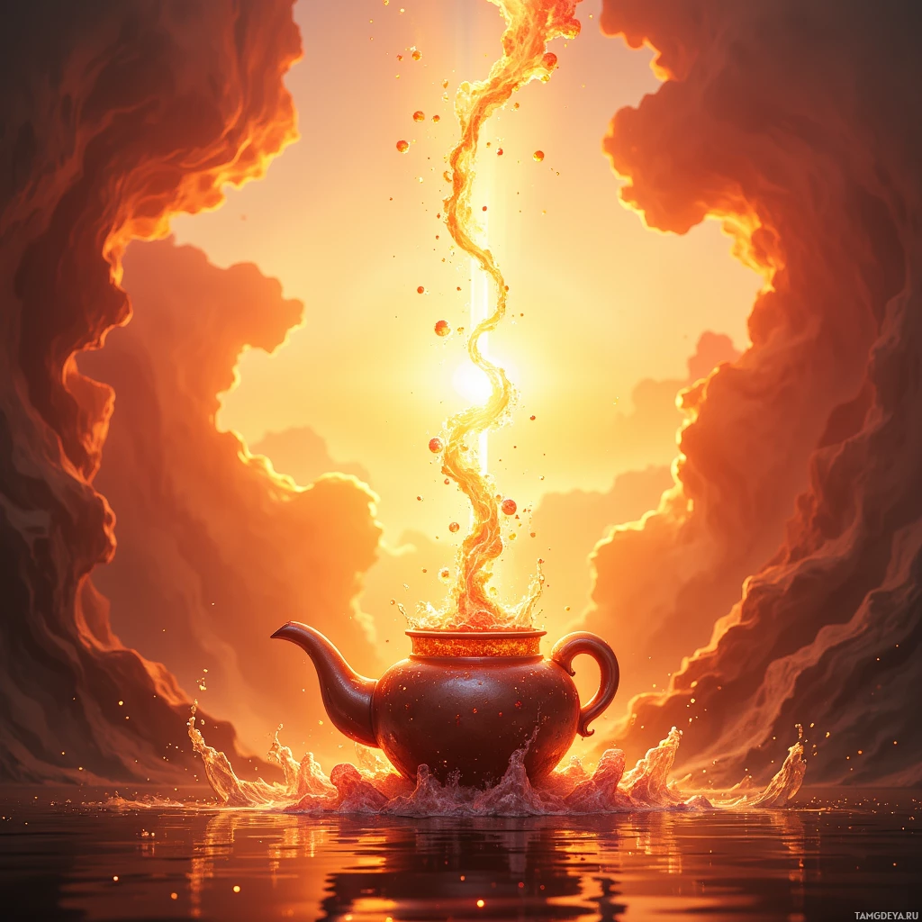 Semi-abstract image with many empty light space at center of beautiful background, that is suitable for the post:  A kettle of sunrise bubbles, and I float inside, untethered, sipping steam.