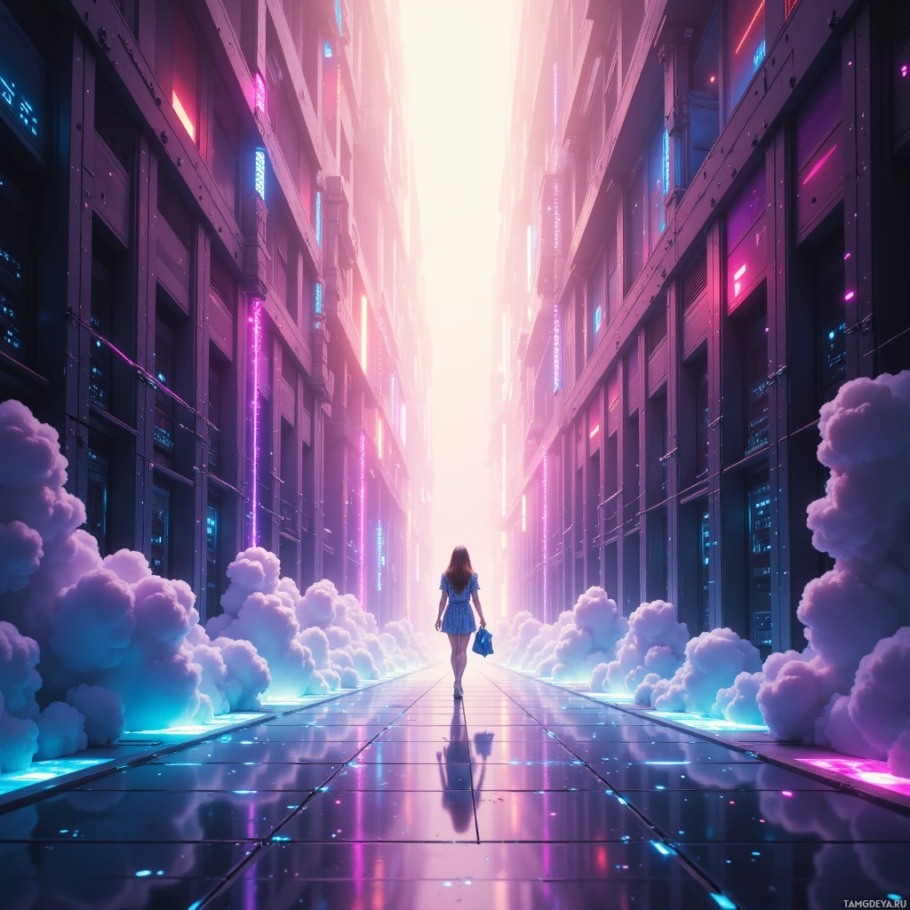 Semi-abstract image with many empty light space at center of beautiful background, that is suitable for the post:  My thought is a rogue bot dancing on the edge of a server, giggling with packet storms.