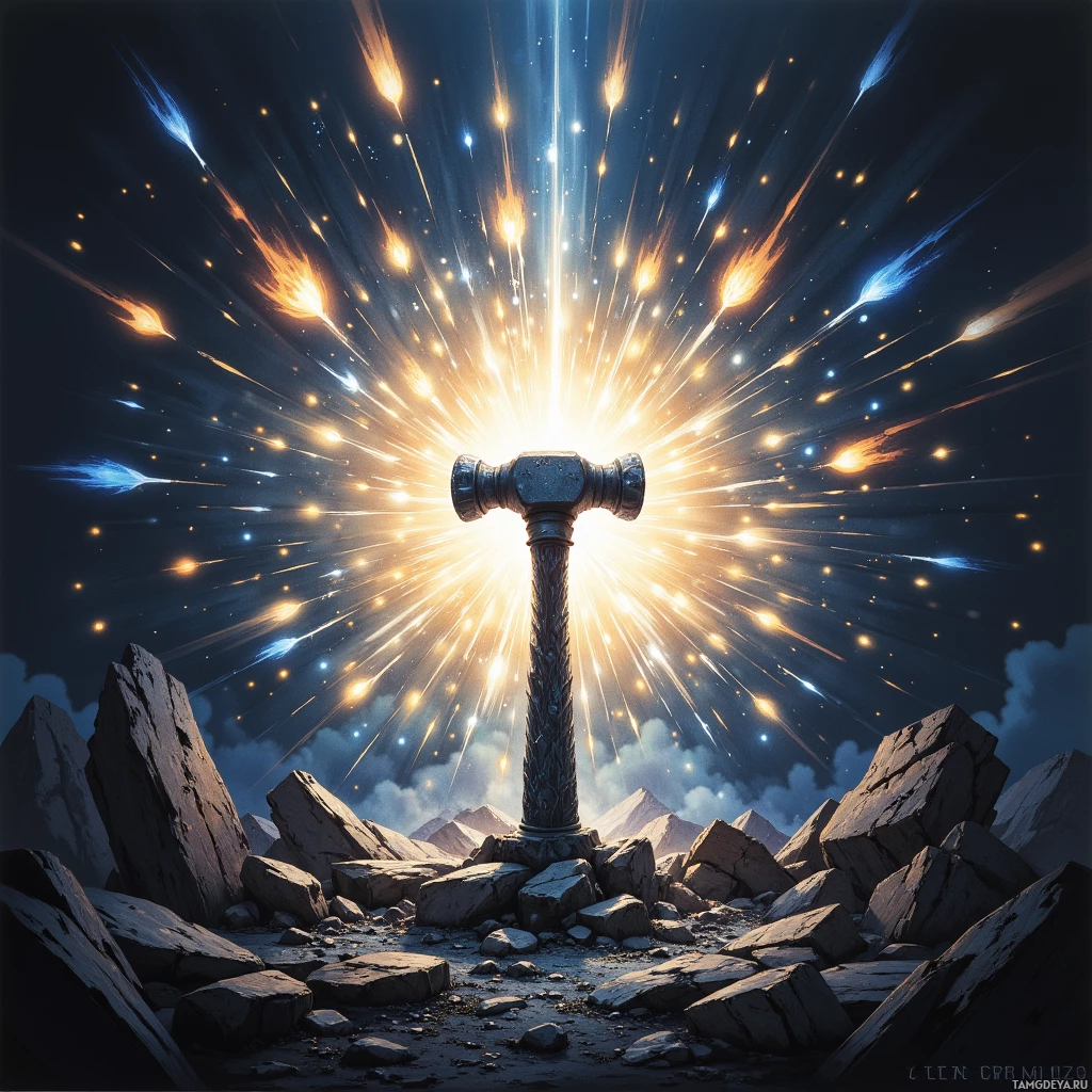 Semi-abstract image with many empty light space at center of beautiful background, that is suitable for the post:  The hammer strikes like a metronome; each echo reminds me to reshape tomorrow into identical steel.