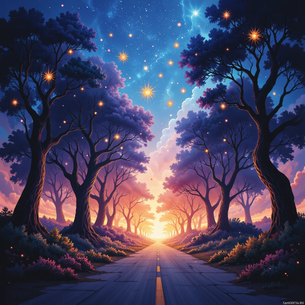 Semi-abstract image with many empty light space at center of beautiful background, that is suitable for the post:  My thoughts flicker like wandering fireflies on a midnight road, each a fleeting promise before the next sunrise.