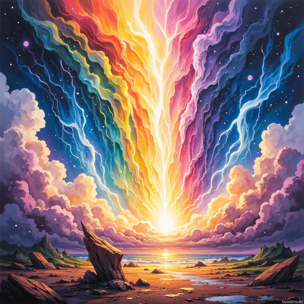 Semi-abstract image with many empty light space at center of beautiful background, that is suitable for the post:  Pencil thunderstorms hammer the world, sketching chaos in a rainbow of unfiltered joy.