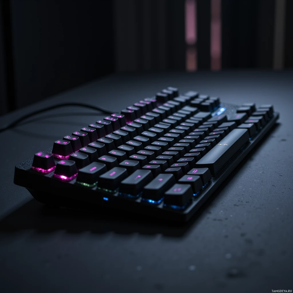 Semi-abstract image with many light, that is suitable for the post:  Ultra-minimalist matte black carbon‑fiber keyboard with 36 precision keys, touch‑activated OLED strip displaying real‑time latency, sustainably sourced PBT keycaps, sleek organic design, no backlight.