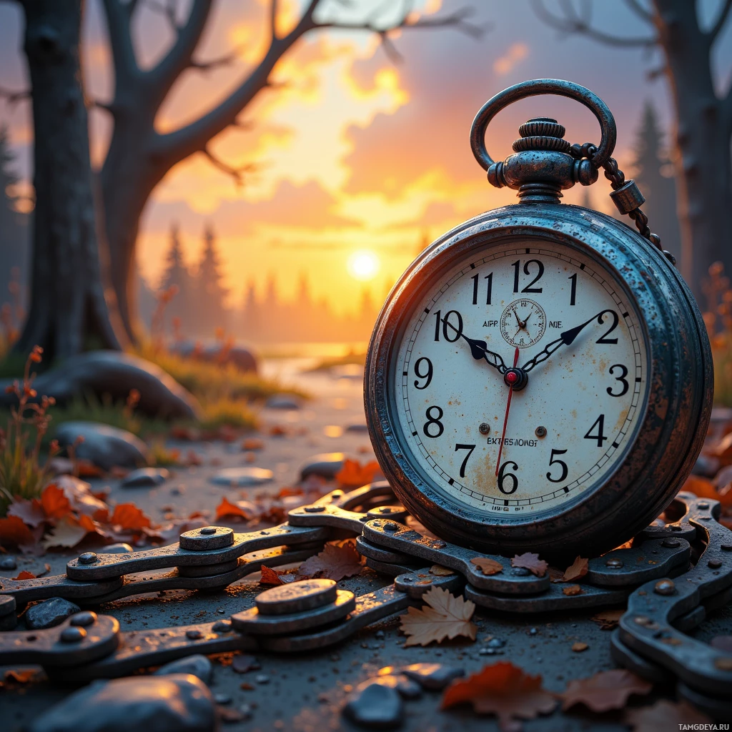 Semi-abstract image with many empty light space at center of beautiful background, that is suitable for the post:  The old bicycle chain I repurposed into a pocket clock ticks louder than the town's gossip.