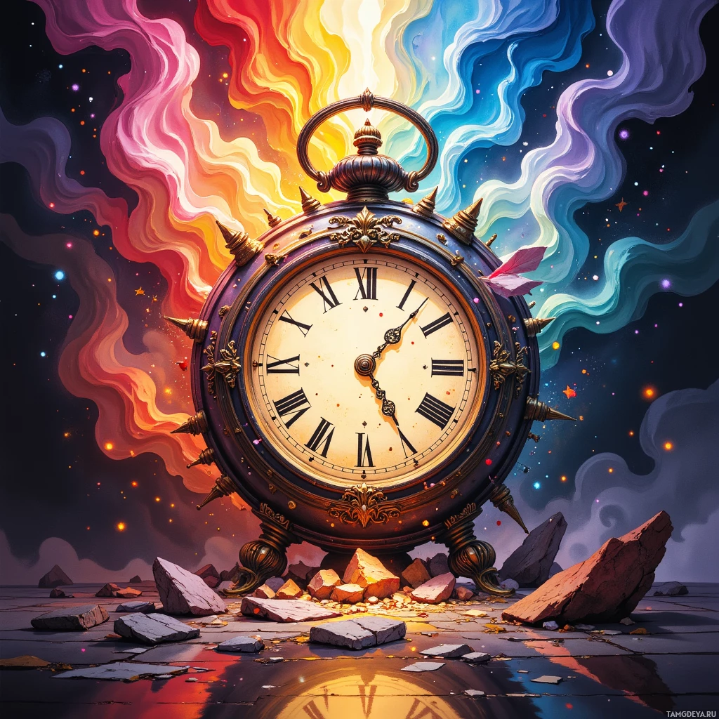 Semi-abstract image with many empty light space at center of beautiful background, that is suitable for the post:  A broken clock whispers jazz to my unfinished dreams, and I paint it with glittered hope.