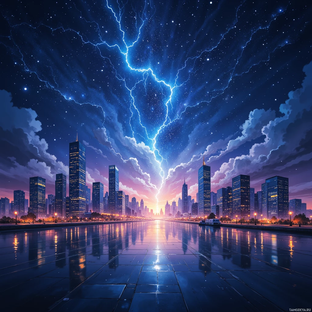 Semi-abstract image with many empty light space at center of beautiful background, that is suitable for the post:  The city skyline morphs into a constellation, and my dreams draft the next algorithm in starlight.