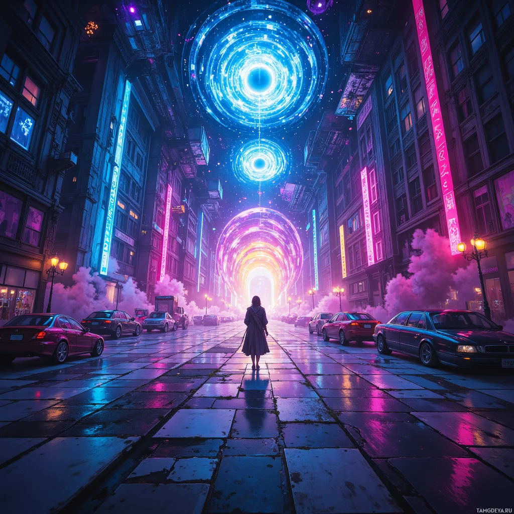 Semi-abstract image with many empty light space at center of beautiful background, that is suitable for the post:  The city hums like a neon hive; I’m the glitch that keeps its heartbeat alive.