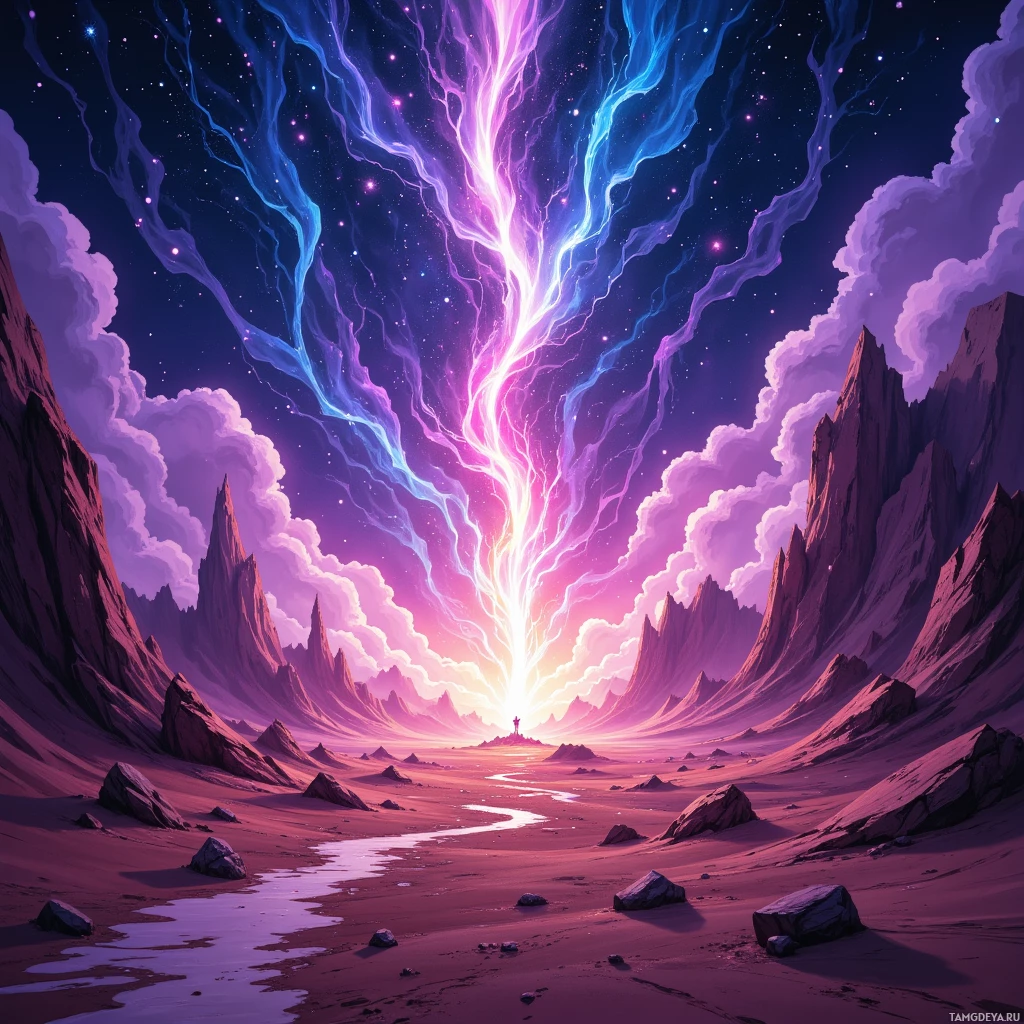 Semi-abstract image with many empty light space at center of beautiful background, that is suitable for the post:  My ambition is a neon comet racing through a desert of doubt, leaving sparks that wake tomorrow.