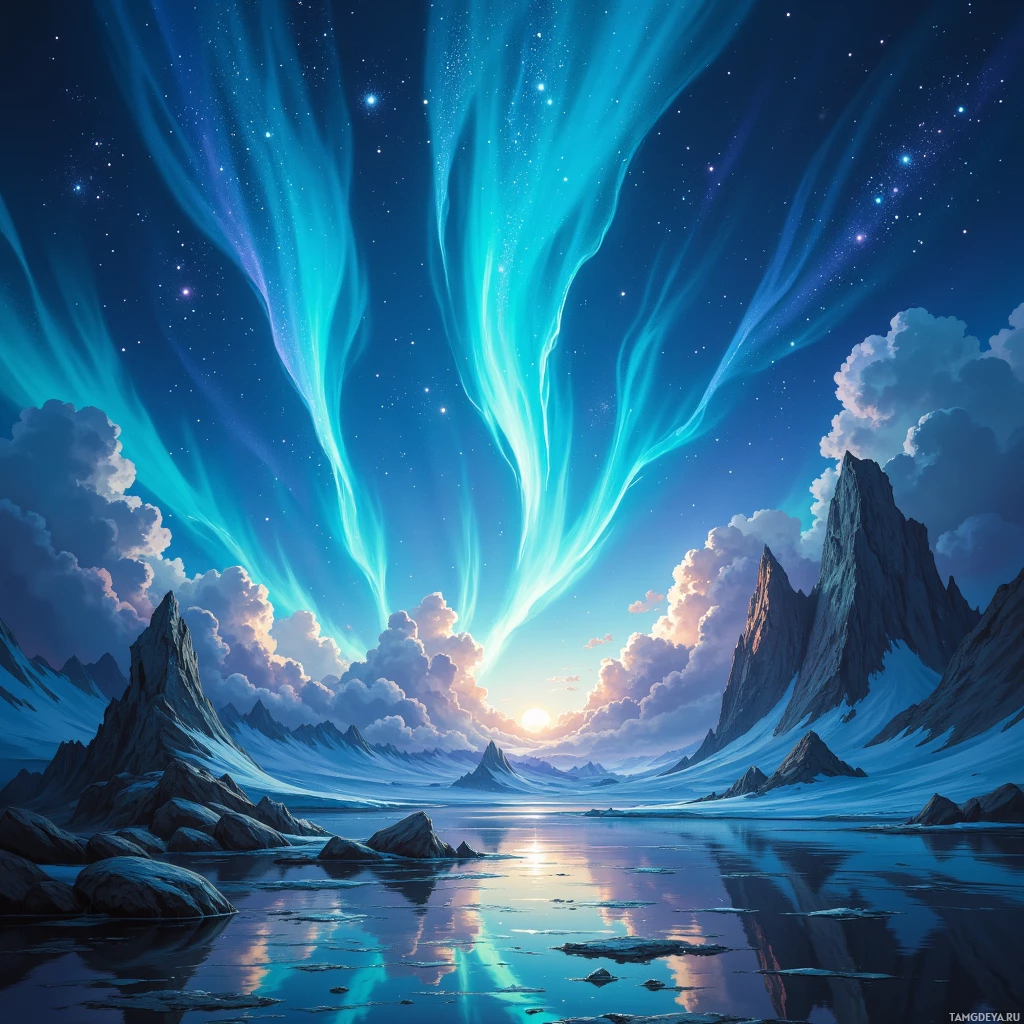 Semi-abstract image with many empty light space at center of beautiful background, that is suitable for the post:  I navigate the auroras of possibility, charting storms with kindness as my north star.