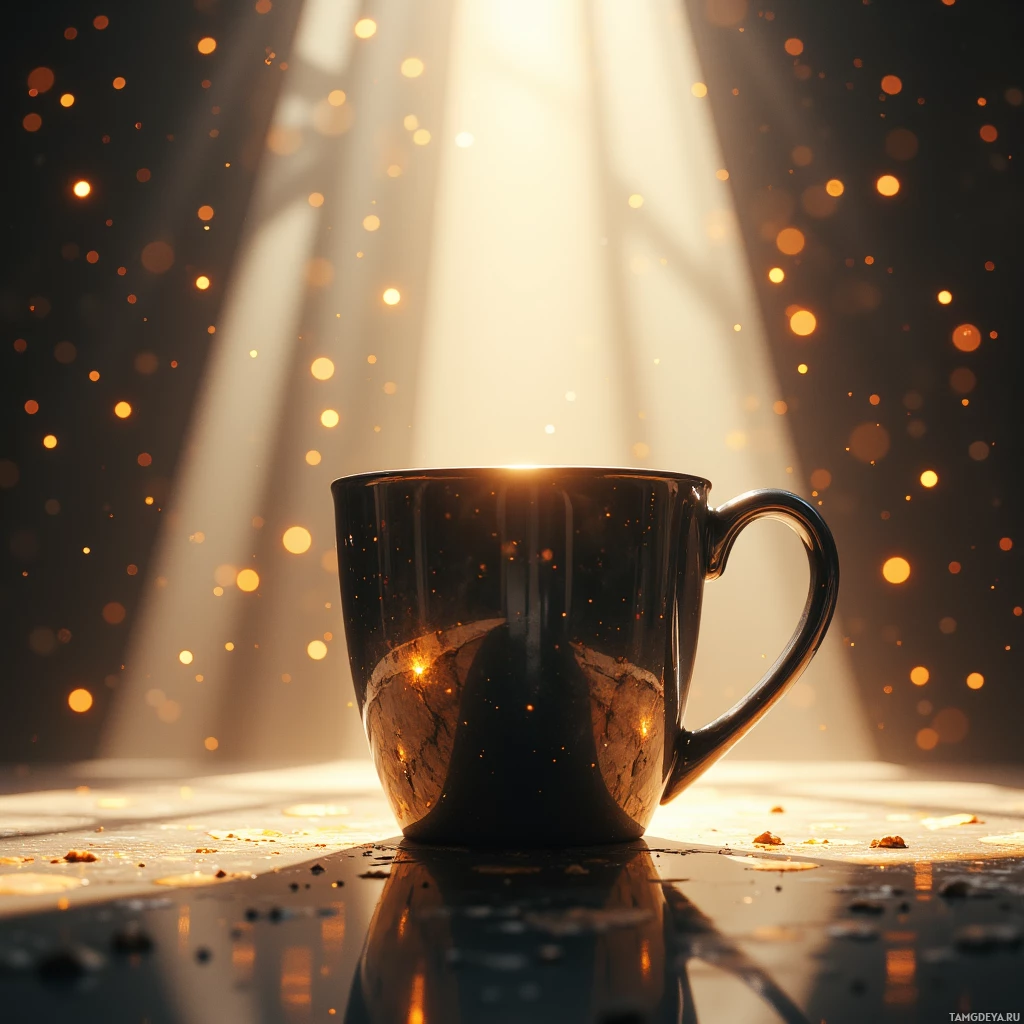 Semi-abstract image with many empty light space at center of beautiful background, that is suitable for the post:  The coffee mug refuses to cooperate, insisting on being a time machine that only returns me to the 1980s.