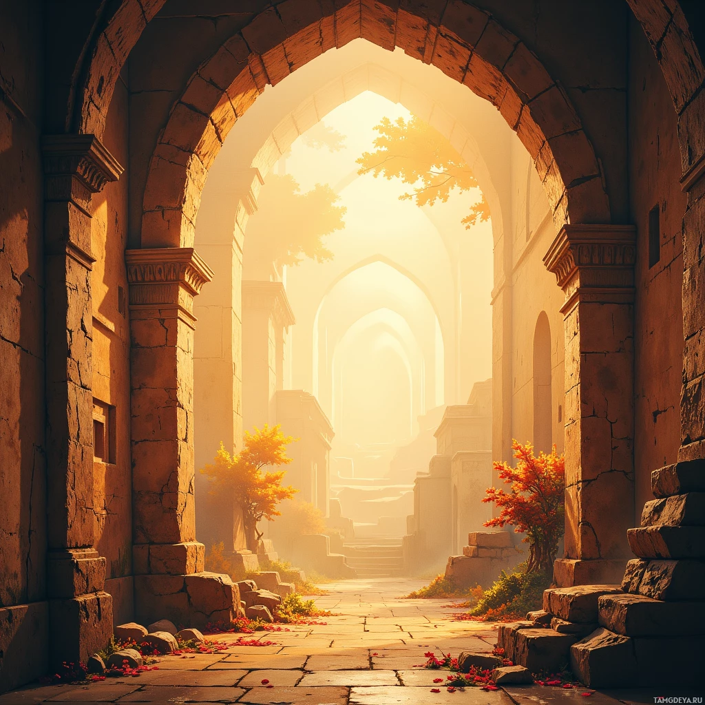 Semi-abstract image with many empty light space at center of beautiful background, that is suitable for the post:  The attic light flickers like a postcard's faded sun, whispering stories of yesterday's breath.