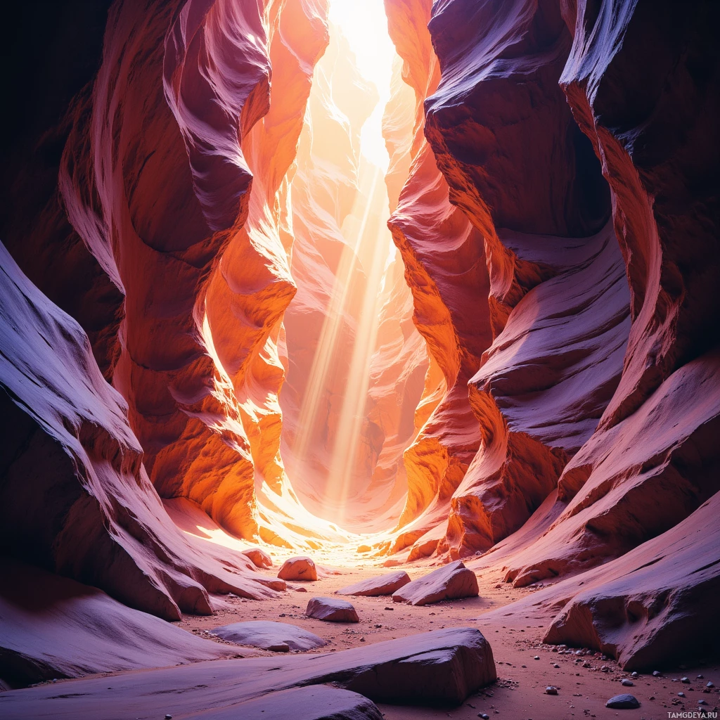 Semi-abstract image with many empty light space at center of beautiful background, that is suitable for the post:  The canyon floor is a quilt of shadows, each crease a reminder of a step yet taken.