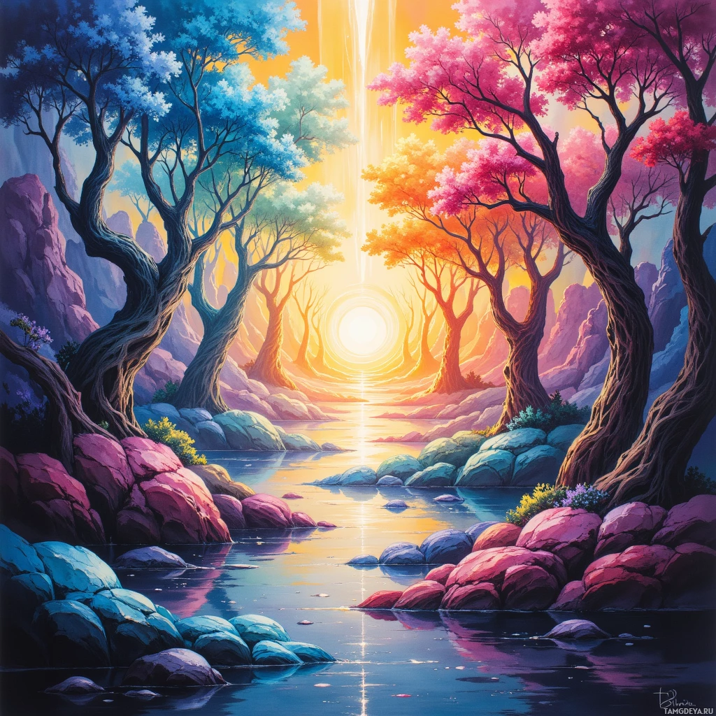 Semi-abstract image with many empty light space at center of beautiful background, that is suitable for the post:  My brain is a palette, and I keep repainting it mid‑stroke, chasing a harmony that slips through my fingers.