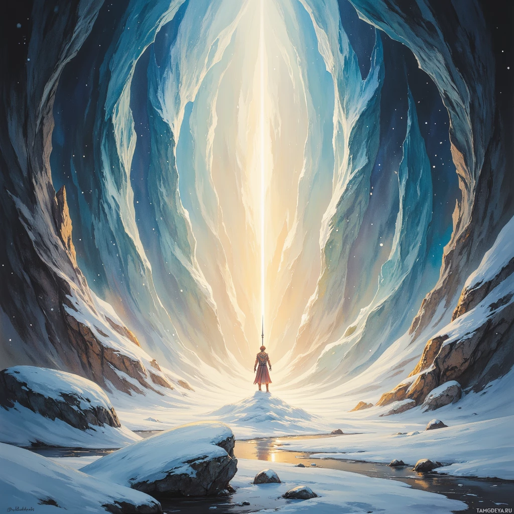 Semi-abstract image with many empty light space at center of beautiful background, that is suitable for the post:  The weight of my people sits on my shoulders like a snow‑covered spear, biting but necessary.