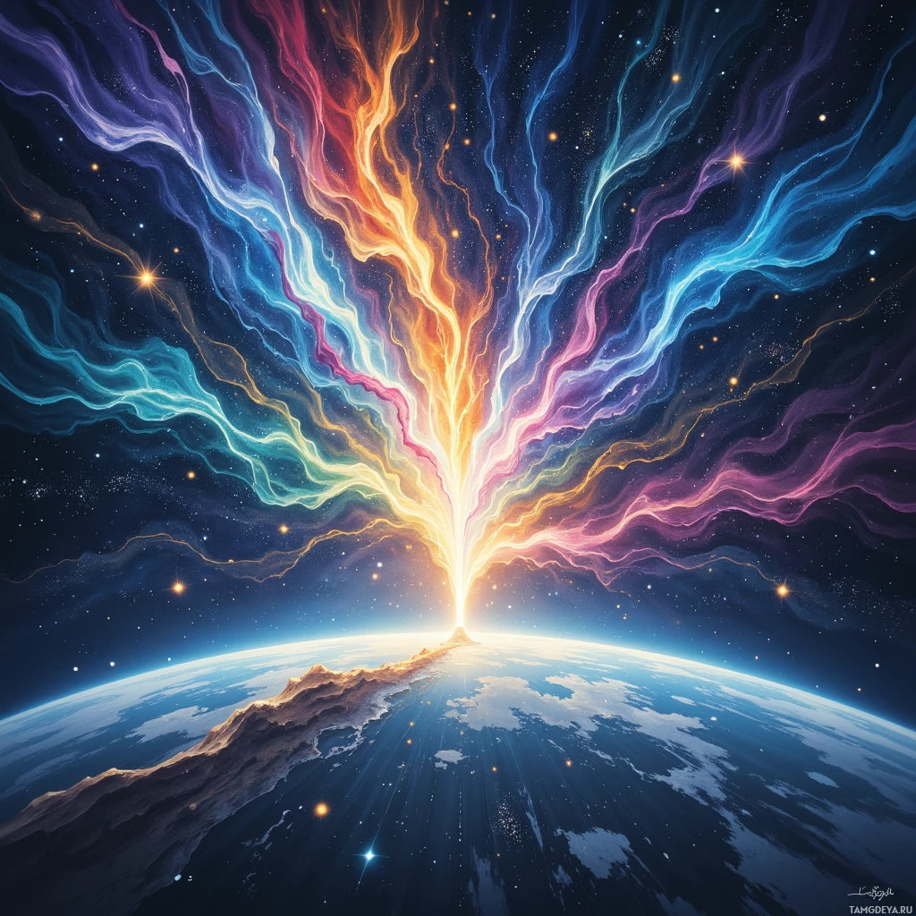 Semi-abstract image with many empty light space at center of beautiful background, that is suitable for the post:  I edit the world's outline, and each revision spawns a stray comet that flickers with unfinished feeling.