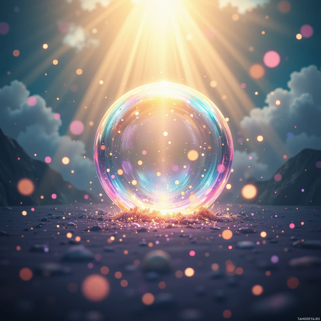 Semi-abstract image with many empty light space at center of beautiful background, that is suitable for the post:  A bubble of confetti floats through my mind, tickling the air with unseen laughter.