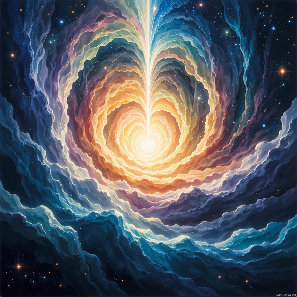 Semi-abstract image with many empty light space at center of beautiful background, that is suitable for the post:  I synchronize the universe's noise into a single note, then silence it with a calculated strike.