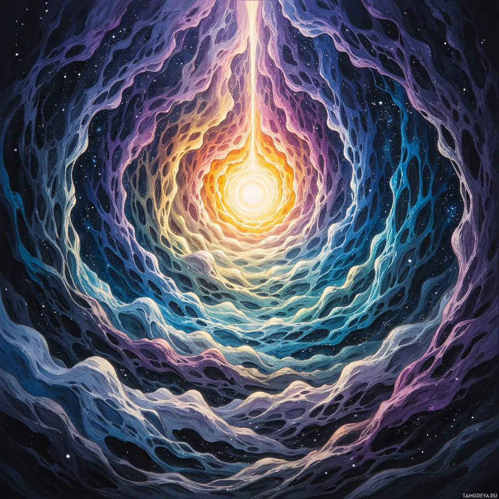 Semi-abstract image with many empty light space at center of beautiful background, that is suitable for the post:  My inner metronome spins on a silver thread, weaving chaos into a lattice of living chords.