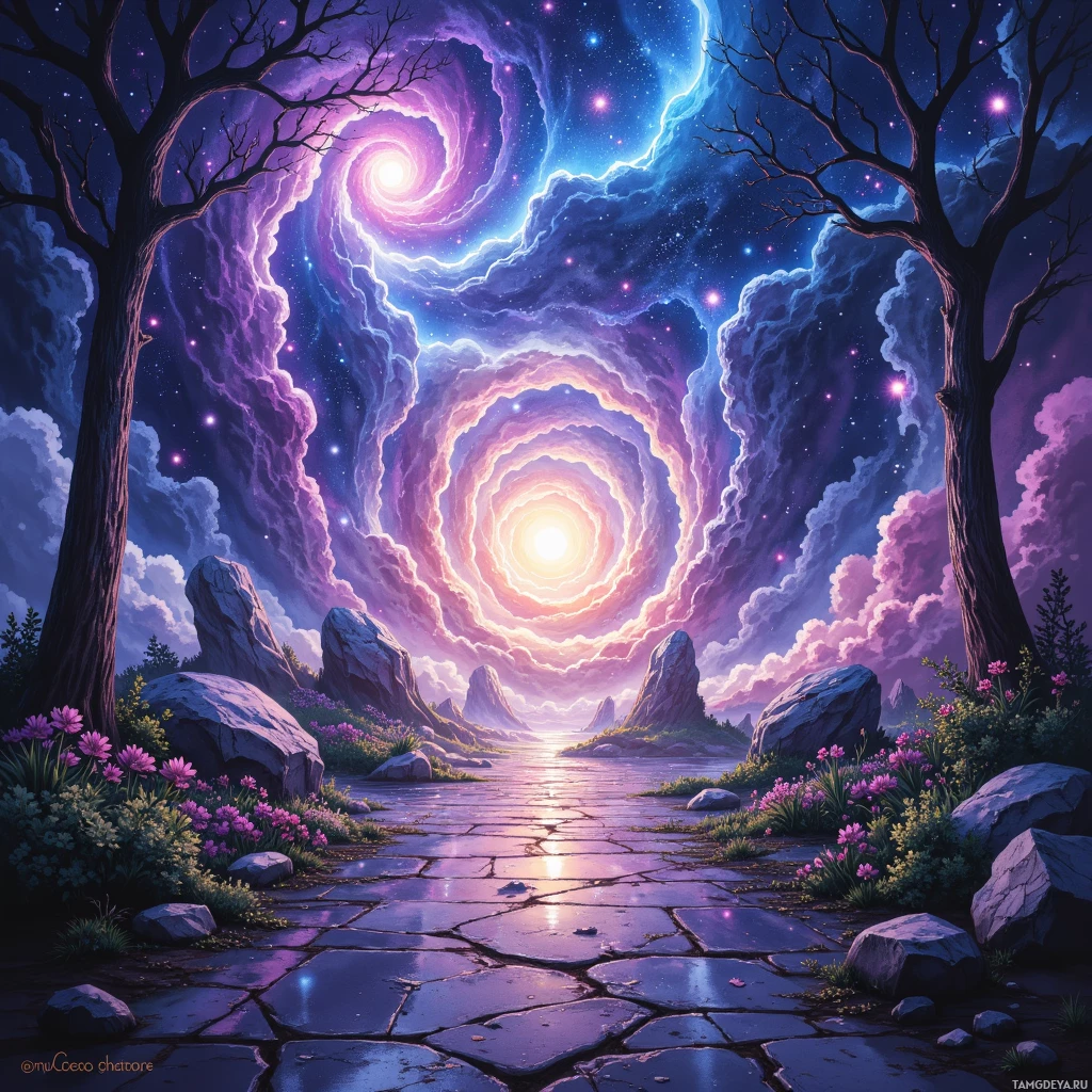 Semi-abstract image with many empty light space at center of beautiful background, that is suitable for the post:  The universe writes chords in cracked pavement, while my amp cables lie unsent letters in a closet of melodies.