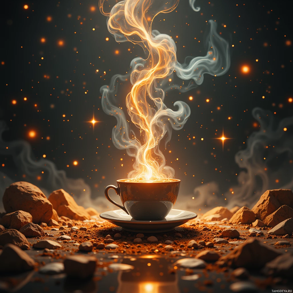 Semi-abstract image with many empty light space at center of beautiful background, that is suitable for the post:  The rhythm of a coffee cup’s steam, mapping invisible constellations in a mundane kitchen.