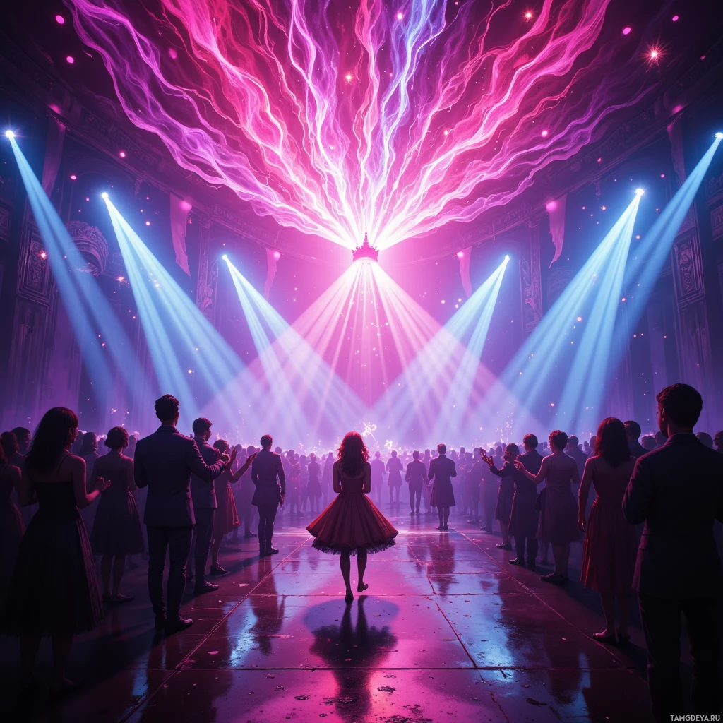 Semi-abstract image with many empty light space at center of beautiful background, that is suitable for the post:  The world spins in a neon circus, but I only see the shadows that flicker between the applause.