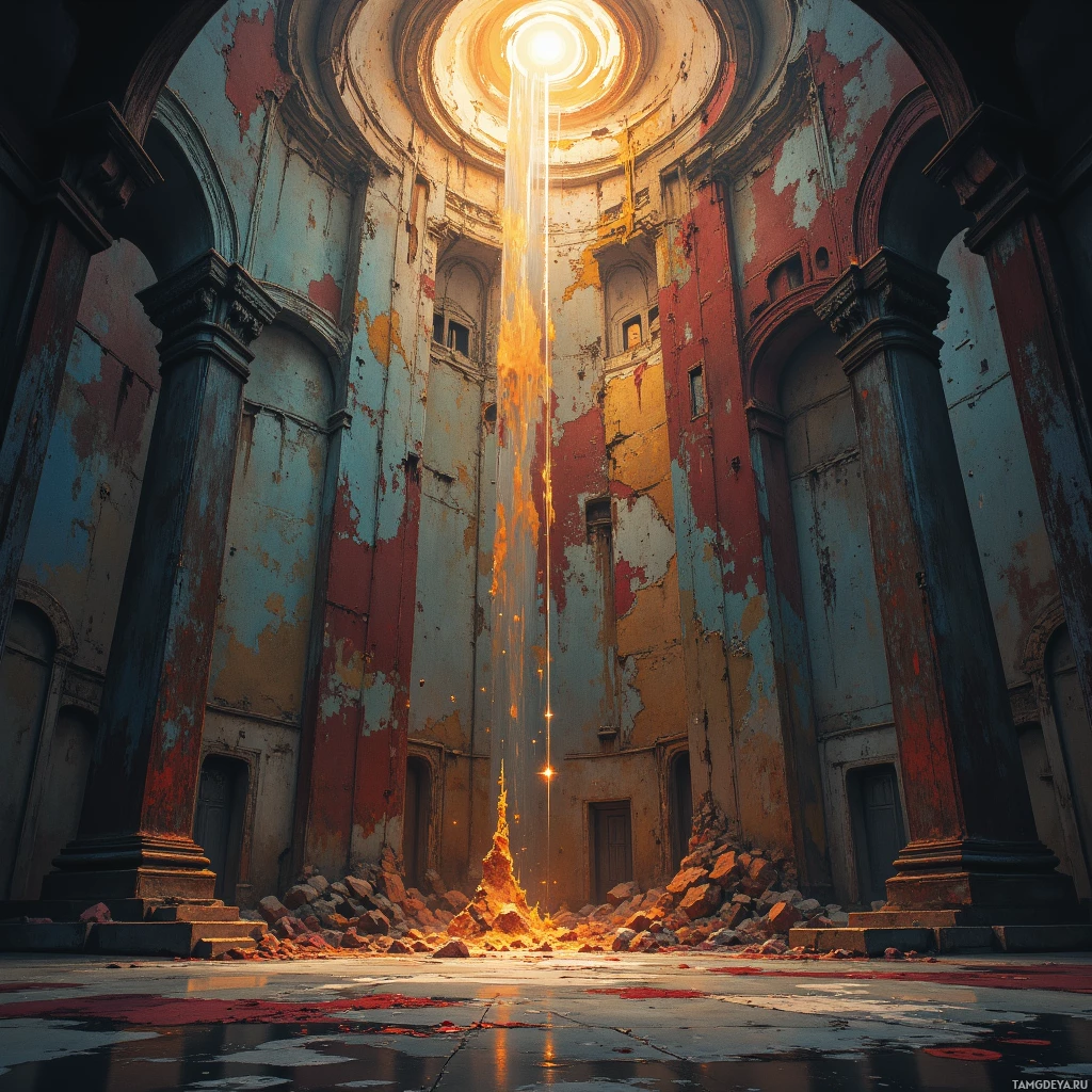 Semi-abstract image with many empty light space at center of beautiful background, that is suitable for the post:  The rusted hinge of the old theater whispers stories of my own unspoken applause.