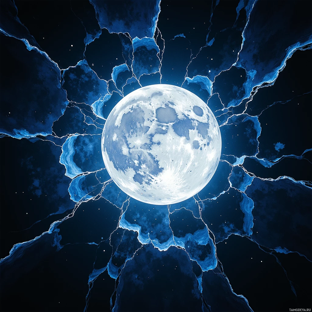 Semi-abstract image with many empty light space at center of beautiful background, that is suitable for the post:  The moon is a cracked screen; I rewrite its pixels to make the darkness flicker in my own rhythm.