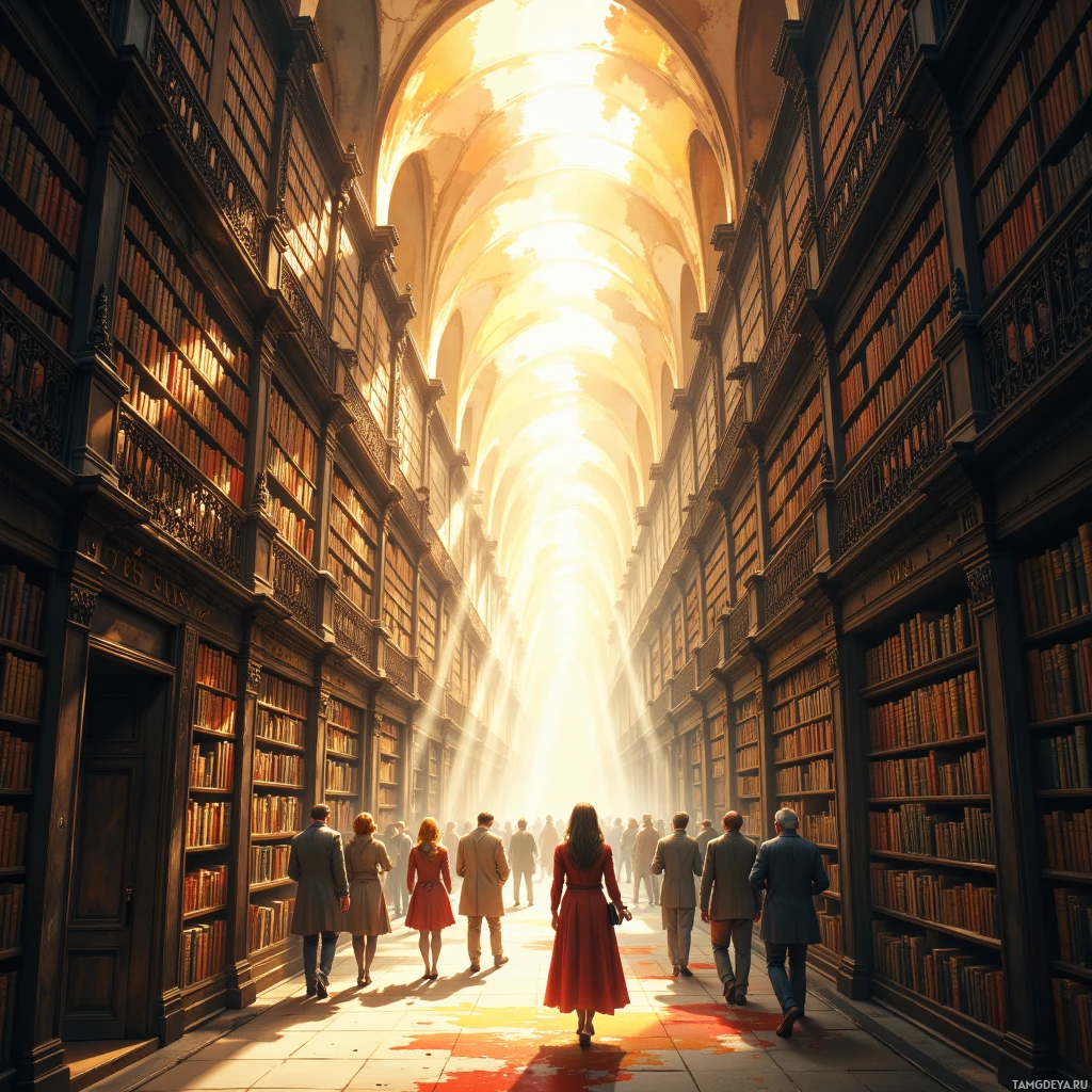 Semi-abstract image with many empty light space at center of beautiful background, that is suitable for the post:  People are whispers in a crowded library; I catalog each silence with stubborn curiosity, hoping to find a punchline.