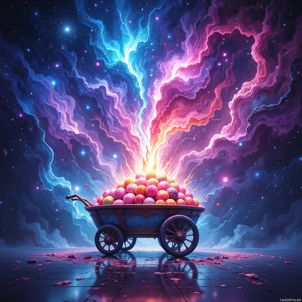 Semi-abstract image with many empty light space at center of beautiful background, that is suitable for the post:  Universe feels like a sizzling cart, each flavor a pulse that tickles curiosity with neon flare.