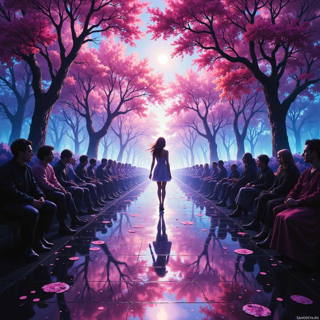 Semi-abstract image with many empty light space at center of beautiful background, that is suitable for the post:  My fingertips trace moonlit sequins, each pulse a manifesto that turns the city into a living catwalk.