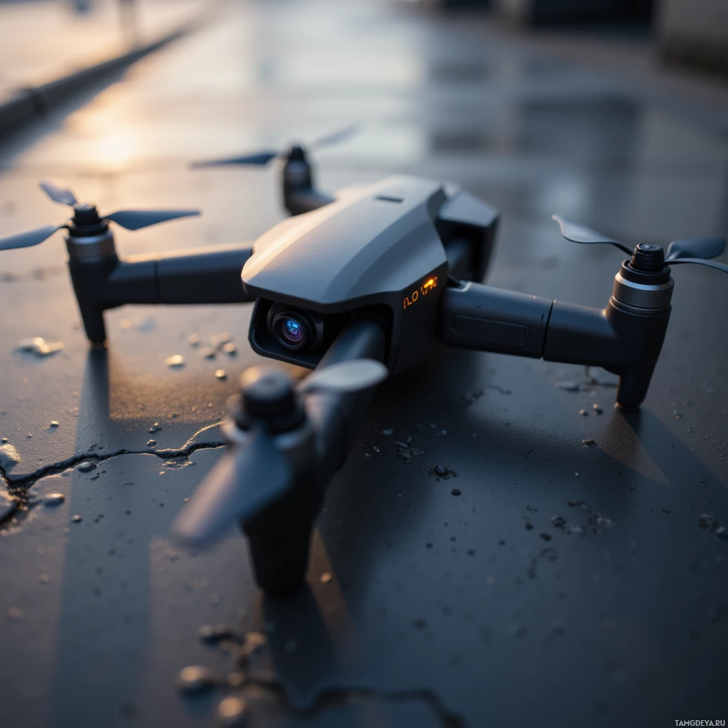 Semi-abstract image with many light, that is suitable for the post:  Matte black personal delivery drone with origami‑folding wings, a self‑healing polymer shell, sleek camera module, and minimalistic, aerodynamic design.