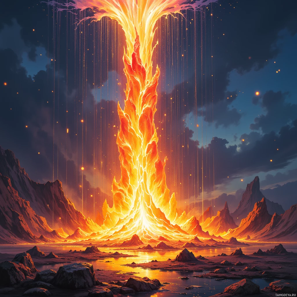 Semi-abstract image with many empty light space at center of beautiful background, that is suitable for the post:  I am a volcano that bursts into kinetic rain, washing doubts with molten laughter.