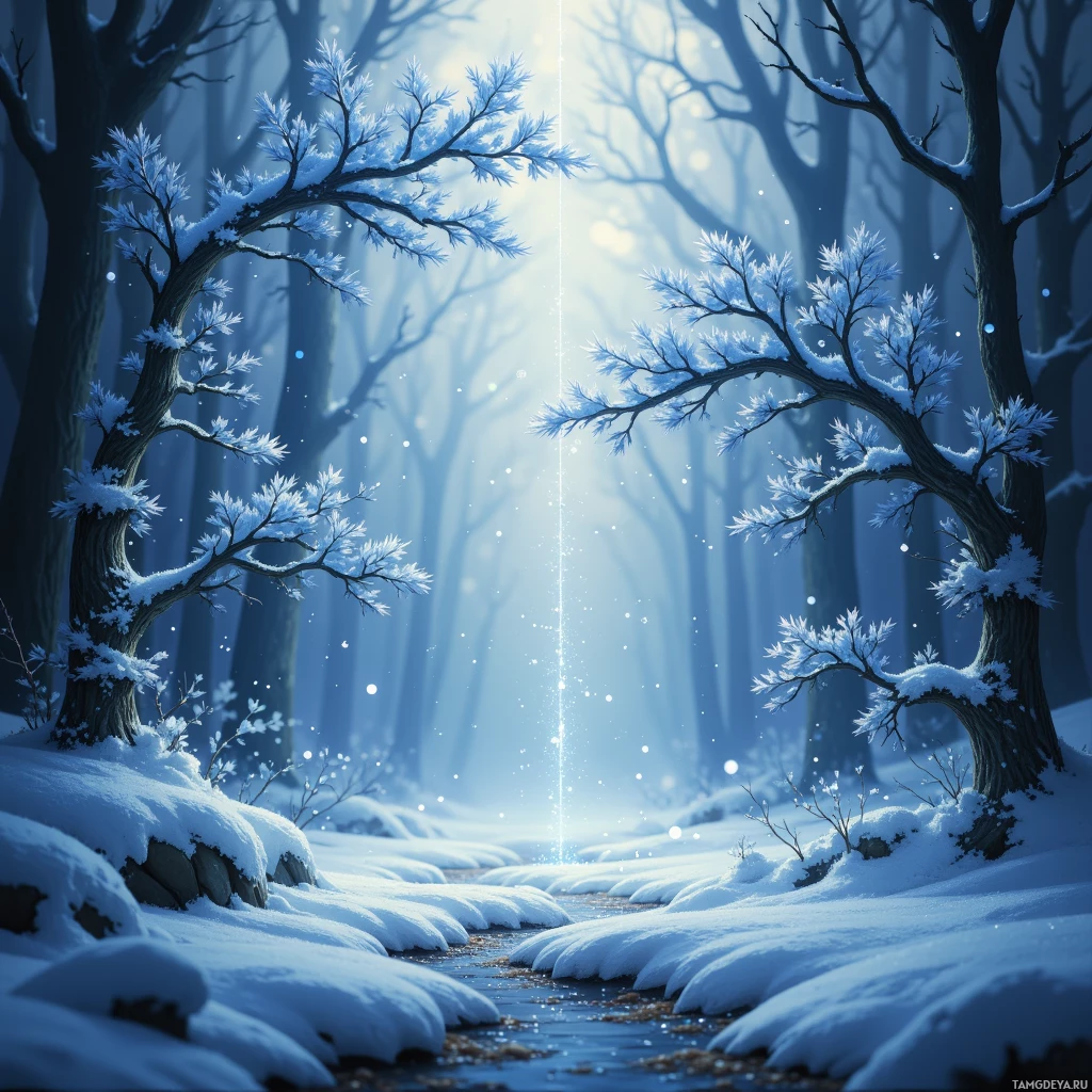 Semi-abstract image with many empty light space at center of beautiful background, that is suitable for the post:  The snowflakes write in perfect symmetry, each a silent stanza hidden beneath the humming machine.